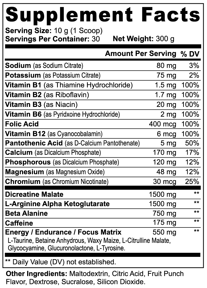 N.O. Booster Pre-Workout Powder (Fruit Punch)